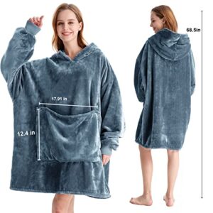Aemilas Wearable Blanket Hoodie,Oversized Blanket Sweatshirt with Hood Pocket and Sleeves,Cozy Soft Warm Plush Flannel Hooded Blanket for Adult Women Men,One Size Fits All(Grey)