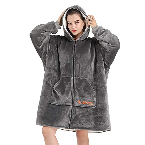 SLEPZON Blanket Hoodie | Oversized Wearable Blanket - Deep Pockets, Comfy Sleeves, Front Zipper - Deluxe Fleece Sweatshirt Blanket - Grey