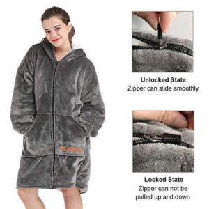 SLEPZON Blanket Hoodie | Oversized Wearable Blanket - Deep Pockets, Comfy Sleeves, Front Zipper - Deluxe Fleece Sweatshirt Blanket - Grey