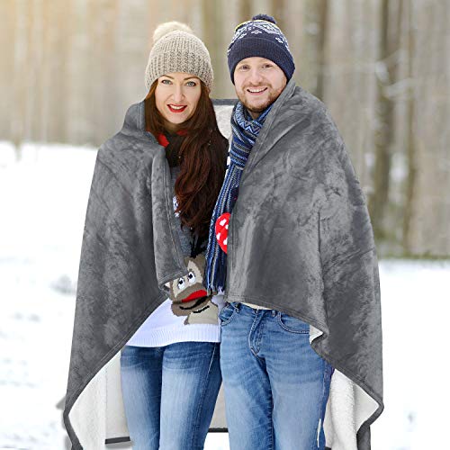 Catalonia Sherpa Wearable Blanket Poncho for Adult Women Men, Wrap Blanket Cape with Pocket, Warm, Soft, Cozy, Snuggly, Comfort Gift, No Sleeves, Grey