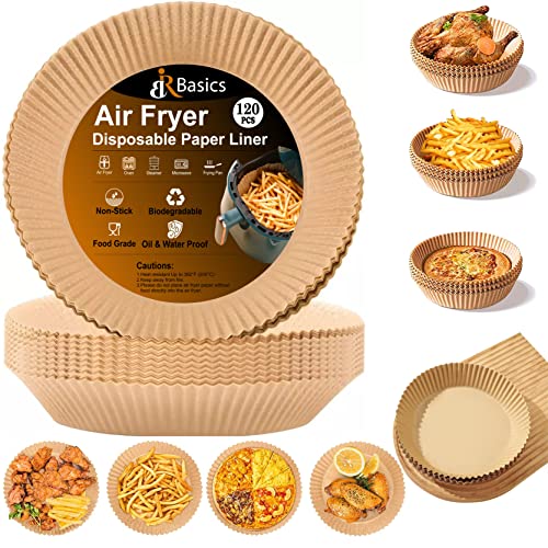 Air Fryer Liners, 120 Pcs Non-Stick Air Fryer Disposable Paper Liner, Water-proof, Oil-proof, Food Grade Parchment Paper for Air Fryer (7.9")