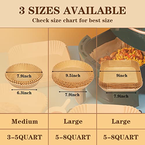 Moretoes 7.9 Inch Air Fryer Liners 300pcs Square Disposable Air Fryer Cooking Paper, Oil Resistant, Waterproof, Non-Stick Parchment Paper for 5-7 QT Air Fryer Baking Roasting Microwave