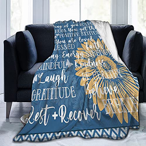 Kuphsod Inspirational Throw Blanket Flannel Fleece Super Soft Lightweight Cozy Sympathy Prayer Throw Blanket Healing Message Get Well Soon Gifts for Women Men Or Patient 50"X40"(Navy Blue)