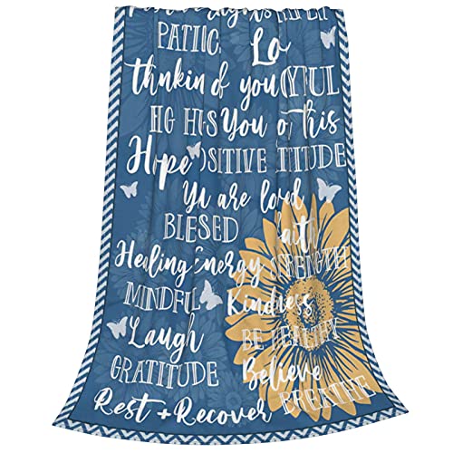 Kuphsod Inspirational Throw Blanket Flannel Fleece Super Soft Lightweight Cozy Sympathy Prayer Throw Blanket Healing Message Get Well Soon Gifts for Women Men Or Patient 50"X40"(Navy Blue)