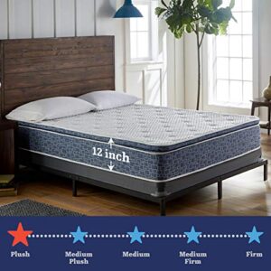 12 Inch Plush Pillow Top Hybrid Mattress, Gel Memory Foam and Innersping Support, Plush Feel, King