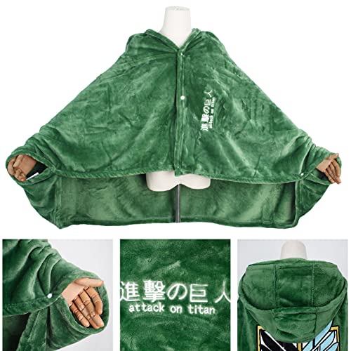 MchoiJudd Wearable Blanket Anime Aot Cosplay Throw Blanket Flannel Fleece Green Cloak Halloween Shawl Wrap Nap Quilt M