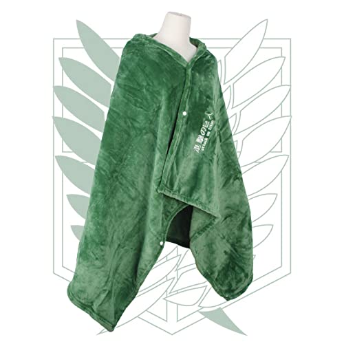 MchoiJudd Wearable Blanket Anime Aot Cosplay Throw Blanket Flannel Fleece Green Cloak Halloween Shawl Wrap Nap Quilt M