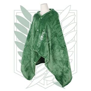 MchoiJudd Wearable Blanket Anime Aot Cosplay Throw Blanket Flannel Fleece Green Cloak Halloween Shawl Wrap Nap Quilt M