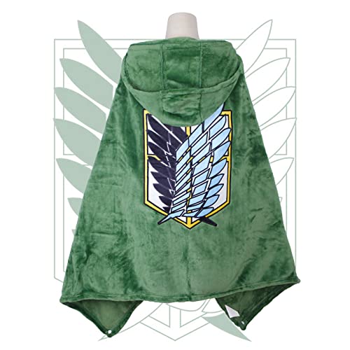 MchoiJudd Wearable Blanket Anime Aot Cosplay Throw Blanket Flannel Fleece Green Cloak Halloween Shawl Wrap Nap Quilt M