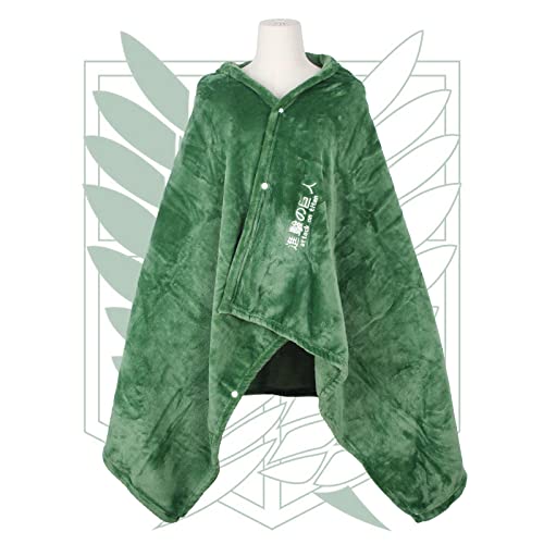 MchoiJudd Wearable Blanket Anime Aot Cosplay Throw Blanket Flannel Fleece Green Cloak Halloween Shawl Wrap Nap Quilt M