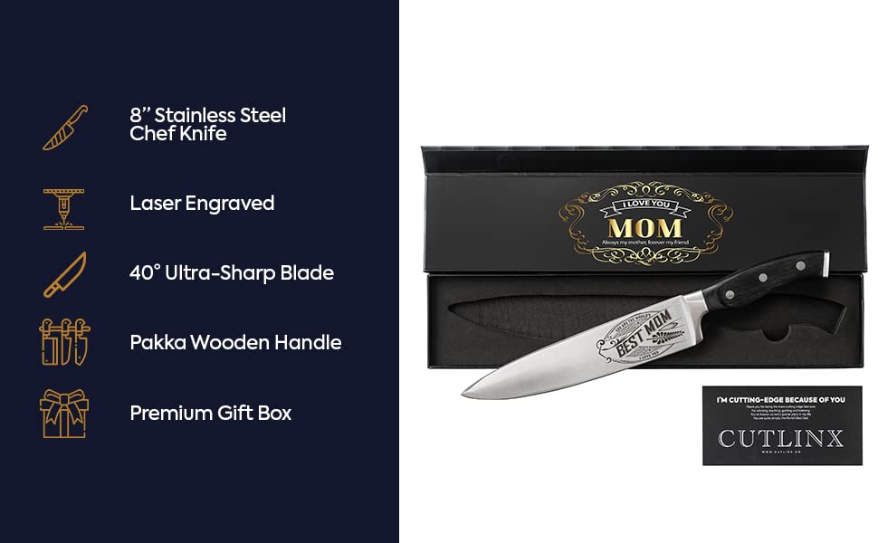 CUTLINX Birthday Gifts for Mom from Daughter Son Kids - Mothers day Gifts Ideas - Cooking Gifts for Best Mom Ever - Kitchen Chef Knife Gift Set