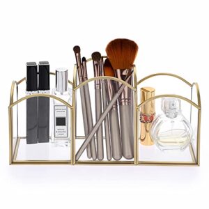 elldoo 3 slots glass makeup brush holder organizer for vanity dresser, semicircle rim design, pen cup holder pencil holder for office desk