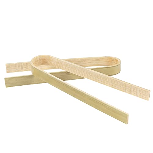 BambooMN 3.9" Mini Bamboo Disposable Tongs - Toast Tongs - 20pcs