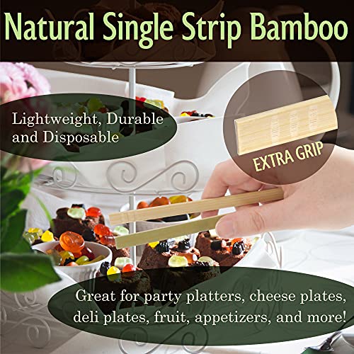 BambooMN 3.9" Mini Bamboo Disposable Tongs - Toast Tongs - 20pcs