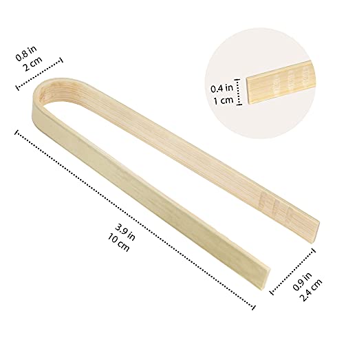 BambooMN 3.9" Mini Bamboo Disposable Tongs - Toast Tongs - 20pcs