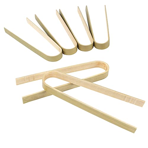 BambooMN 3.9" Mini Bamboo Disposable Tongs - Toast Tongs - 20pcs
