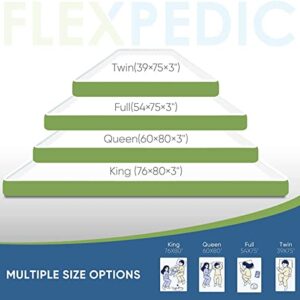 FLEXPEDIC 2 Inch Mattress Topper Twin, Green Tea Infused Memory Foam Mattress Topper, Double Sides Cooling Mattress Pad, Pressure Released Mattress Topper with Non-Slip Ventilated Soft Fabric Cover
