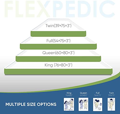 FLEXPEDIC 2 Inch Mattress Topper Twin, Green Tea Infused Memory Foam Mattress Topper, Double Sides Cooling Mattress Pad, Pressure Released Mattress Topper with Non-Slip Ventilated Soft Fabric Cover