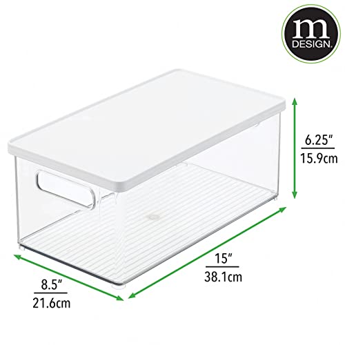 mDesign Plastic Storage Bin Box Container, Lid, Built-in Handles, Organization for Makeup, Hair Styling Tools, Accessories in Bathroom Cabinet, Cupboard Shelves, Ligne Collection, 8 Pack, Clear/White