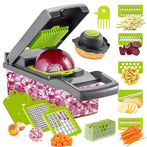 Vegetable Chopper Onion Chopper，Cambom Veggie Chopper with 8 Blades Multifunctional 13 in 1 Food Chopper Kitchen Gadgets Vegetable Slicer Dicer Cutter Carrot and Garlic Chopper With Container