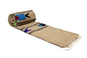 open road goods thick tan/khaki/brown mexican yoga blanket - serape fish design - handmade