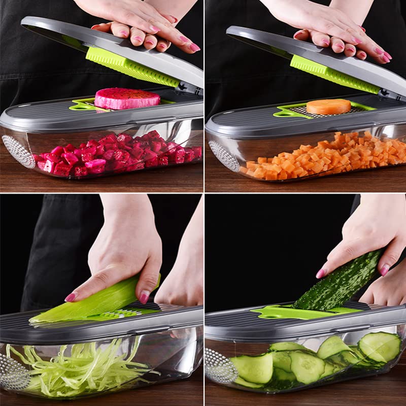 Vegetable Chopper,Mandoline Slicer Multifunctional 12-in-1 Food Chopper Onion Chopper,Vegetable Slicer Cutter Dicer Veggie Chopper with 8 Blade,Drain Basket,for Various Scenarios