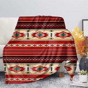 glenlcwe southwestern native american navajo red stripe print throw blanket cozy flannel blanket bedding throw,breathable/washable/durable