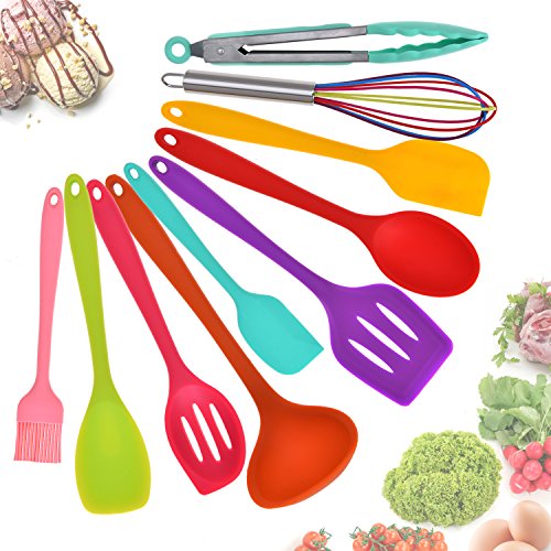 Aybloom Silicone Kitchen Utensils Set - 10 Pieces Multicolor Silicone Heat Resistant Non-Stick Kitchen Cooking Tools