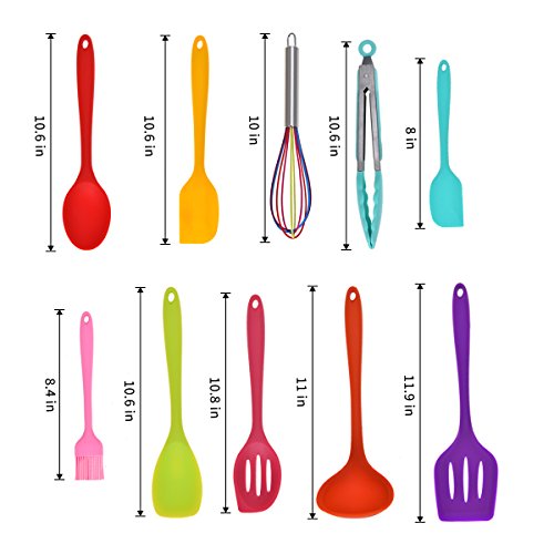 Aybloom Silicone Kitchen Utensils Set - 10 Pieces Multicolor Silicone Heat Resistant Non-Stick Kitchen Cooking Tools