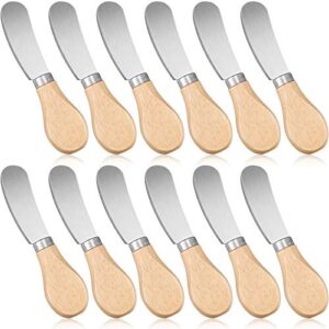 patelai 12 pieces cheese spreader cheese butter knife stainless steel butter spreader knives with bamboo handle sandwich cream cheese cake condiment knife set, 4.7 inch