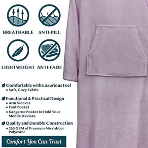 PAVILIA Fleece Blanket with Sleeves and Foot Pockets for Women Men Adult, Wearable Blanket Throw Wrap, Warm Cozy Extra Soft Sleep Hug Blanket with Feet, Gift for Women Mom (Light Purple)