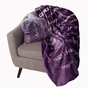 BlankieGram “Hugs” Plush Throw Blanket- Inspired Gift Ideas for The Entire Family, Comfort Gifts, Purple