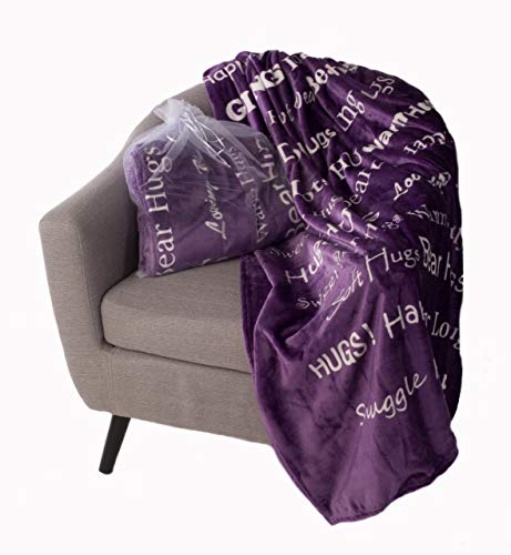 BlankieGram “Hugs” Plush Throw Blanket- Inspired Gift Ideas for The Entire Family, Comfort Gifts, Purple