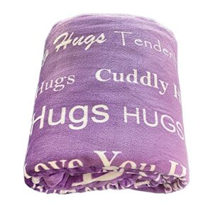 BlankieGram “Hugs” Plush Throw Blanket- Inspired Gift Ideas for The Entire Family, Comfort Gifts, Purple