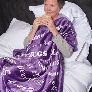 BlankieGram “Hugs” Plush Throw Blanket- Inspired Gift Ideas for The Entire Family, Comfort Gifts, Purple