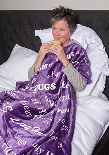 BlankieGram “Hugs” Plush Throw Blanket- Inspired Gift Ideas for The Entire Family, Comfort Gifts, Purple