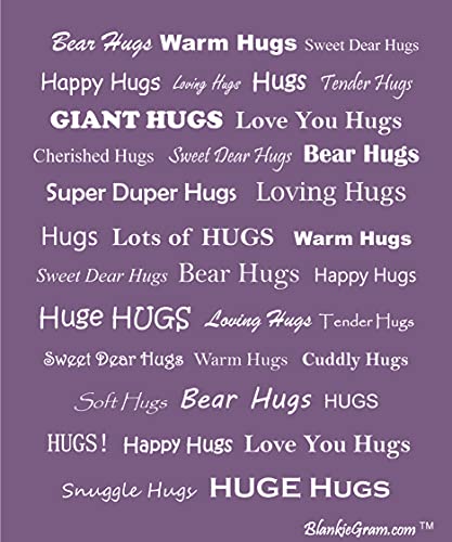 BlankieGram “Hugs” Plush Throw Blanket- Inspired Gift Ideas for The Entire Family, Comfort Gifts, Purple