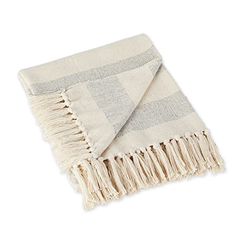 DII Rustic Farmhouse Cotton Cabana Striped Blanket Throw with Fringe, 50 x 60 - Cabana Striped Gray