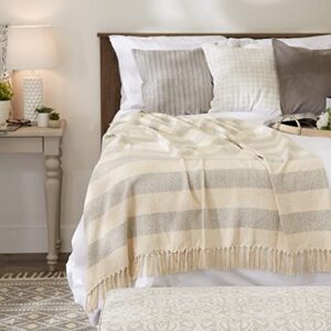 DII Rustic Farmhouse Cotton Cabana Striped Blanket Throw with Fringe, 50 x 60 - Cabana Striped Gray