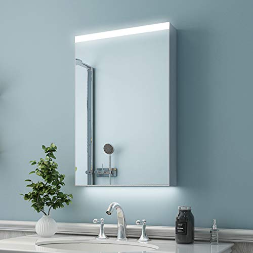 ES-DIY 20''x 30''LED Lighted Bathroom Medicine Cabinet with Mirror, Surface Lighted Medicine Cabinet,Dimmable,Adjustable Shelve,Intelligent Switch Medicine Cabinet, Aluminum Frame,Hinge On Right Side