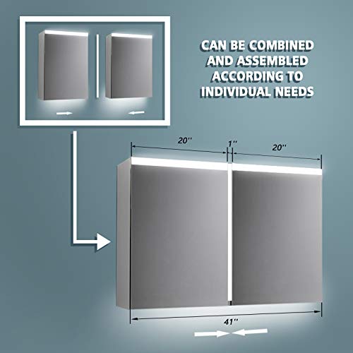 ES-DIY 20''x 30''LED Lighted Bathroom Medicine Cabinet with Mirror, Surface Lighted Medicine Cabinet,Dimmable,Adjustable Shelve,Intelligent Switch Medicine Cabinet, Aluminum Frame,Hinge On Right Side