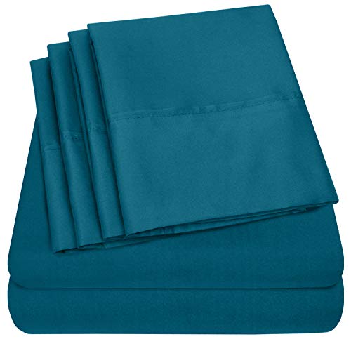 Sleep Innovations 4-inch Dual Layer Gel Memory Foam Mattress Topper Enhanced Support, Queen & Sweet Home Collection Queen Sheets-6 Piece 1500 Microfiber Deep Pocket Set-2 Extra Pillow Cases, Teal