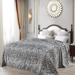 home soft things light weight animal safari style black white leopard printed flannel fleece blanket (queen)
