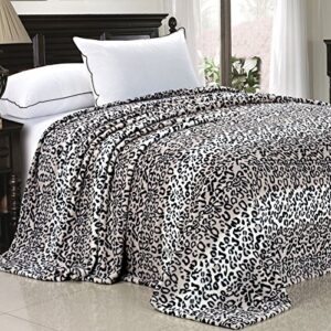 Home Soft Things Light Weight Animal Safari Style Black White Leopard Printed Flannel Fleece Blanket (Queen)