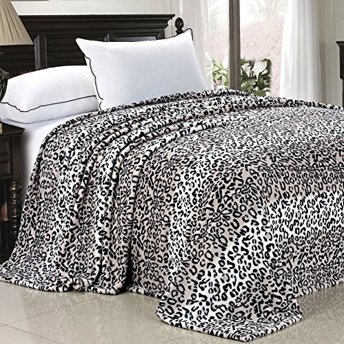 Home Soft Things Light Weight Animal Safari Style Black White Leopard Printed Flannel Fleece Blanket (Queen)