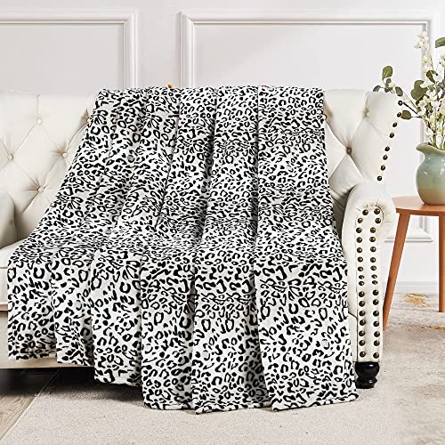 Home Soft Things Light Weight Animal Safari Style Black White Leopard Printed Flannel Fleece Blanket (Queen)