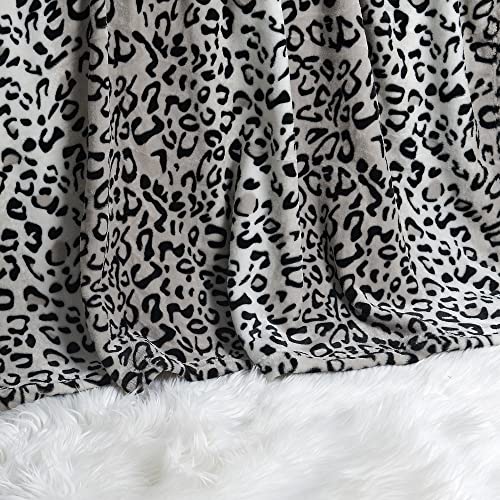 Home Soft Things Light Weight Animal Safari Style Black White Leopard Printed Flannel Fleece Blanket (Queen)