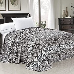 Home Soft Things Light Weight Animal Safari Style Black White Leopard Printed Flannel Fleece Blanket (Queen)