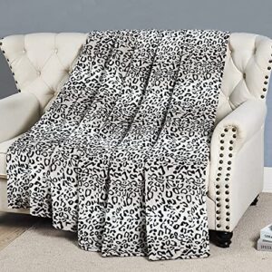 Home Soft Things Light Weight Animal Safari Style Black White Leopard Printed Flannel Fleece Blanket (Queen)