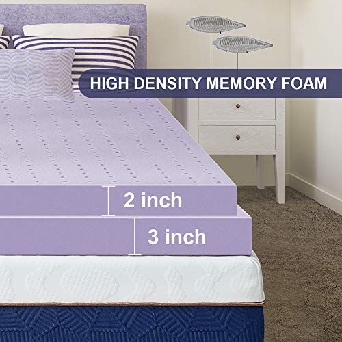 BedStory Memory Foam Mattress Topper Queen Size, 2 Inch Lavender Cooling Bed Pad with Removable Cover, Ventilated Design & Pressure Relieving, Tailorable for Sofas, RVs, Outdoors…